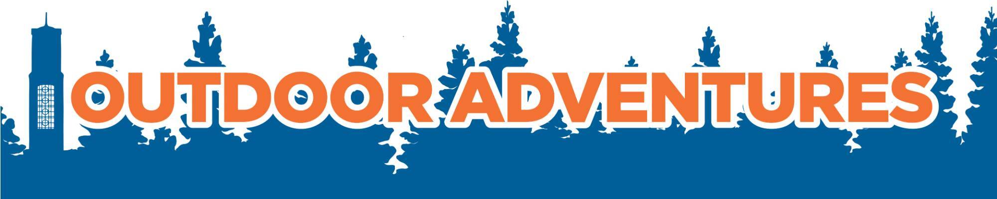 Outdoor Adventures text over silhouetted trees